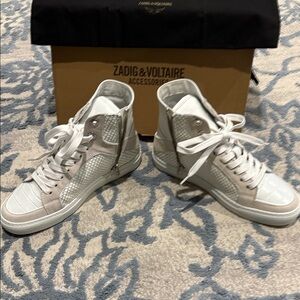 Zadig & Voltaire White and Cream High-Top Sneakers